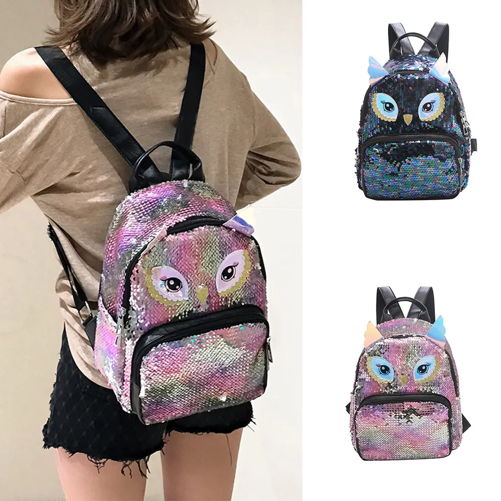 

Small Sequined Backpack with Cute Embroidery backpacks for Women Girls Bling Shiny Owl Designer Travel School Backpack Mochila