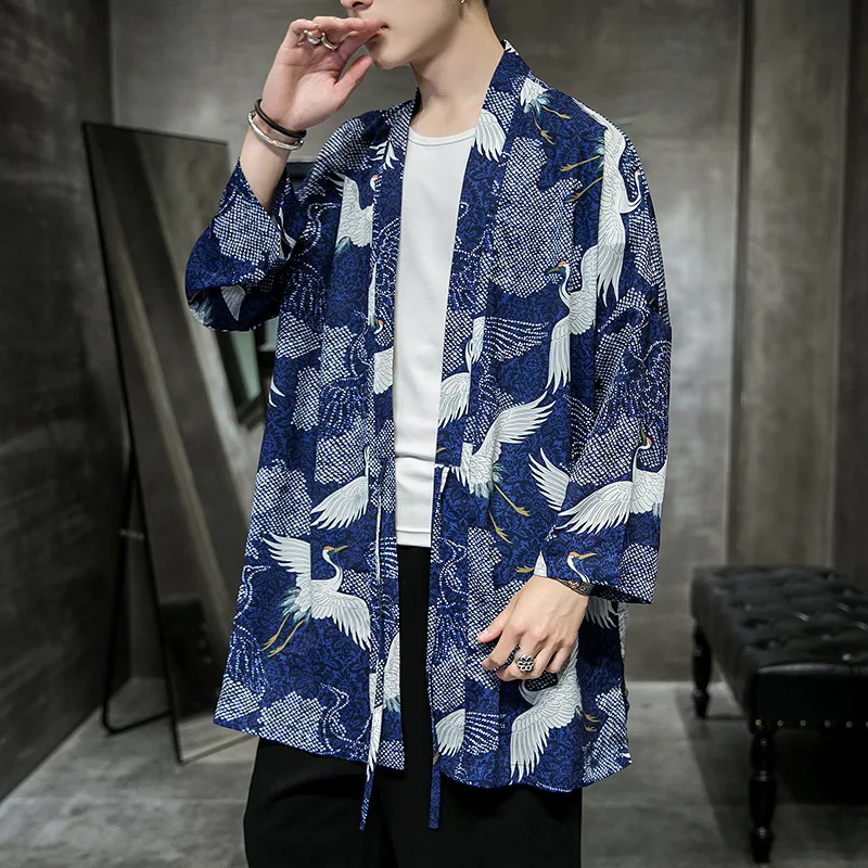 

#0505 Spring Summer Printed Kimono Jacket Men Japanese Loose Retro Vintage Casual Windbreaker Sunscreen Mens Jackets And Coats