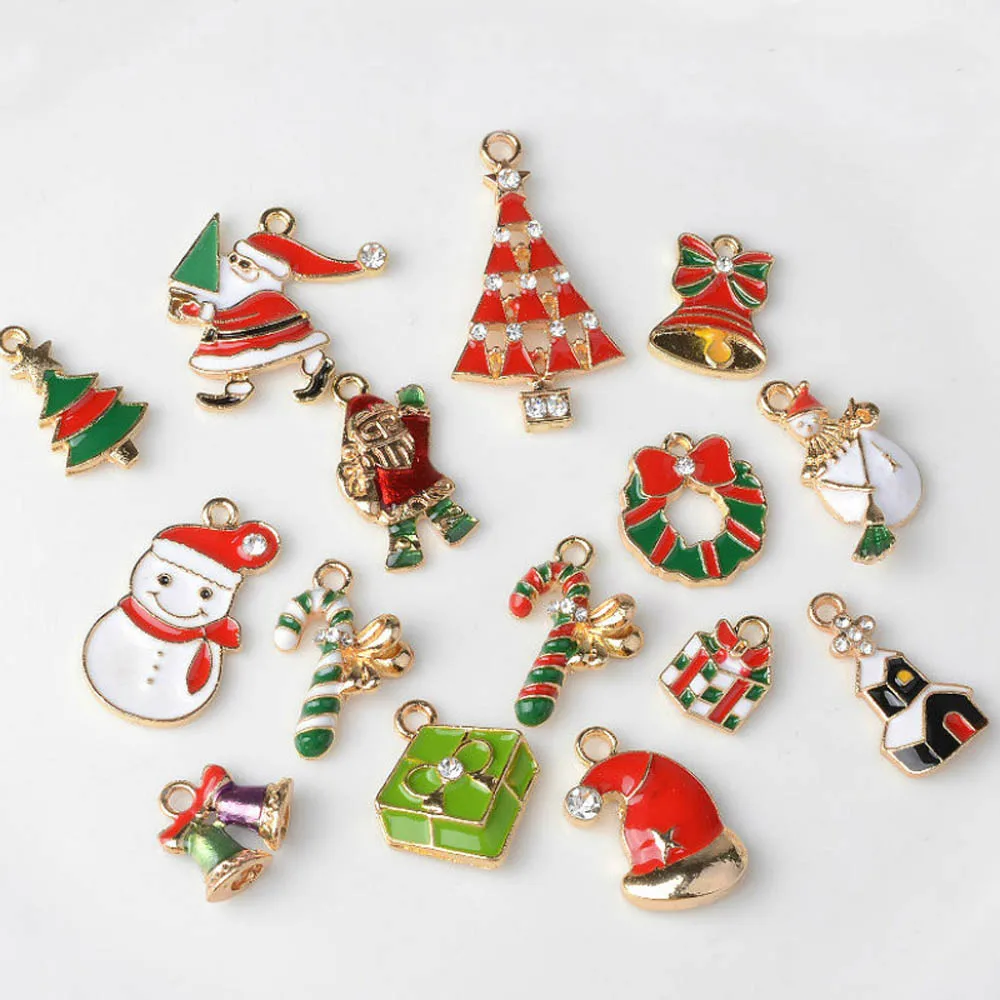 10pcs/lot Christmas Buttons Ornaments Santa Elk Christmas Crutches