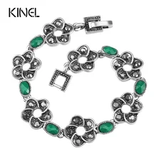 Kinel Винтаж богемный браслеты для женщин античное серебро цвет зеленый цветок с полимерными кристаллами Индии ювелирные изделия