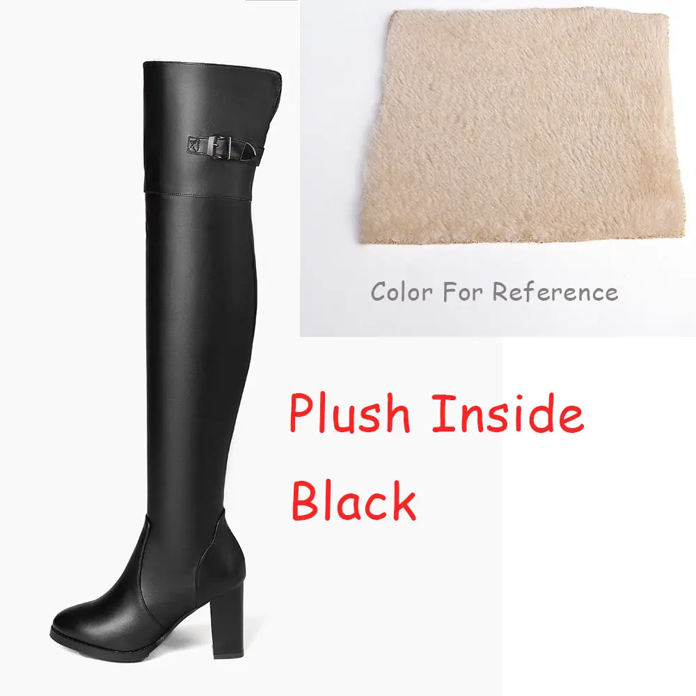Lasyarrow/мотоботы на не сужающемся книзу массивном каблуке; Ботинки martin на высоком каблуке; модные высокие сапоги до бедра на квадратном каблуке; Цвет черный, коричневый; женская обувь - Цвет: Plush Black