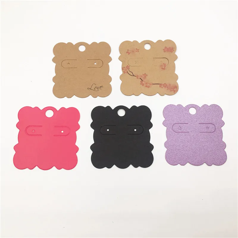 

50pcs/Lot Square Earring Paper Cards Laciness Shape Colorful Paperboard Stud Earring Jewelry Display Cards Accept Custom Logo