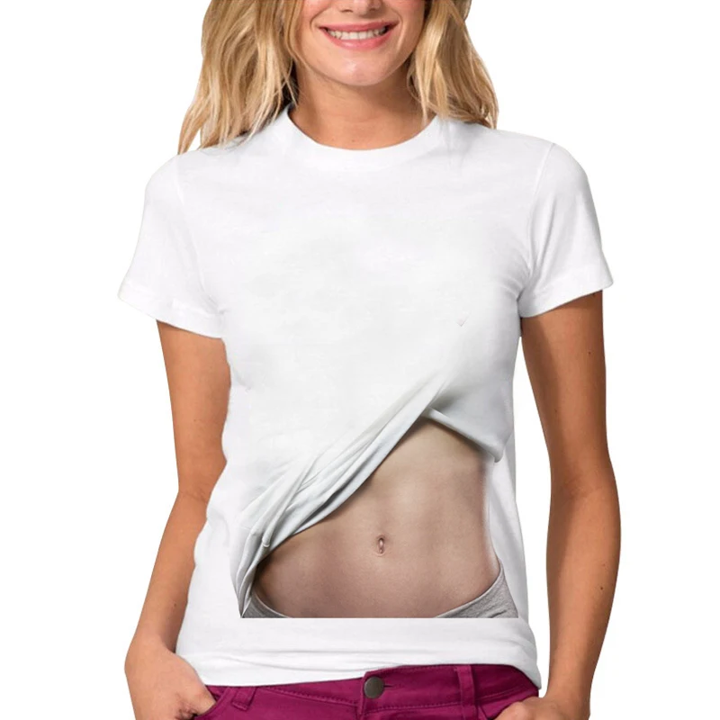 

Funny fake abs Print t shirt women Summer Clothing Short Sleeve Feminism Tee animal t shirt femme
