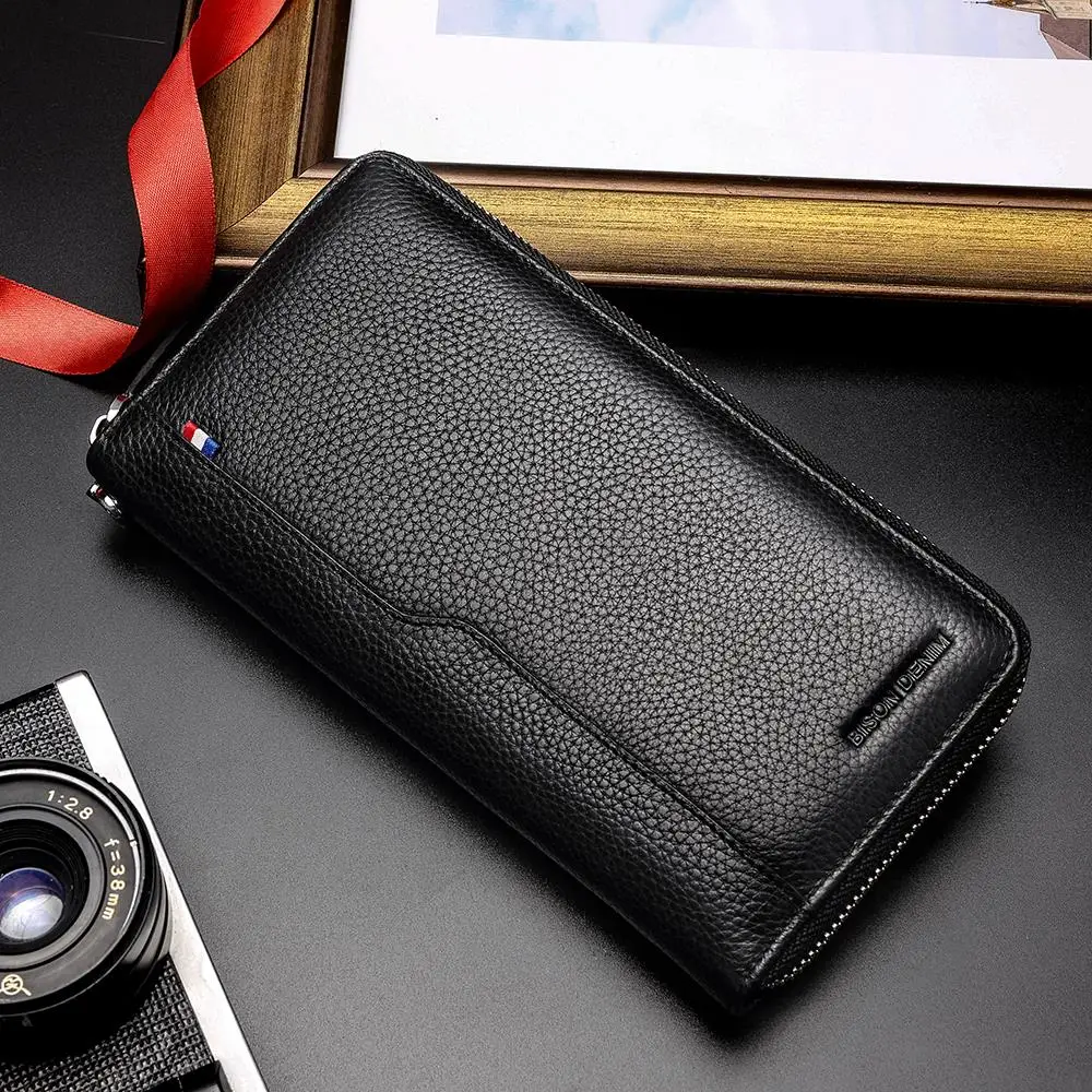 BISON DENIM Real Cowskin Men Wallets Large Capacity Card Holder Wallet Coin Purse Genuine Leather Long Purse For Men N8226-2 BISON DENIM Real Cowskin Men Wallets Large Capacity Card Holder Wallet Coin Purse Genuine Leather Long Purse For Men N8226-2