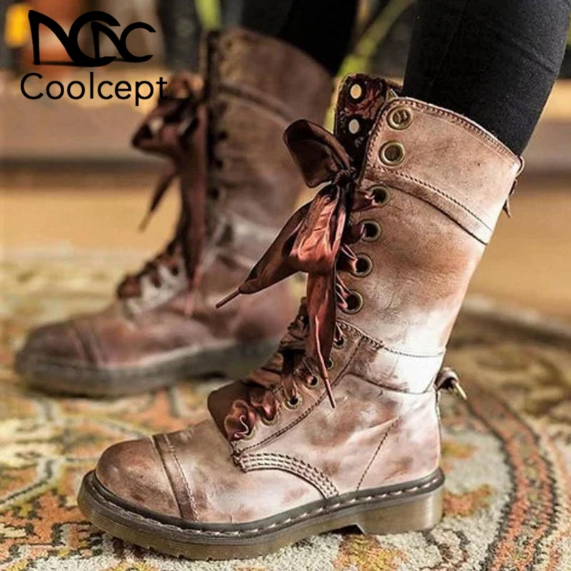 

Coolcept Women Mid Calf Boots Cross Strap Round Toe Winter Shoes Women Buckle Platform Fashion Warm Fur Boots Size 35-43