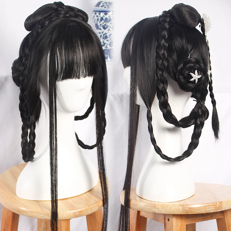 

80cm black princess hair products halloween cosplay accessories vintage chinese style hair ancient dynasty women cosplay