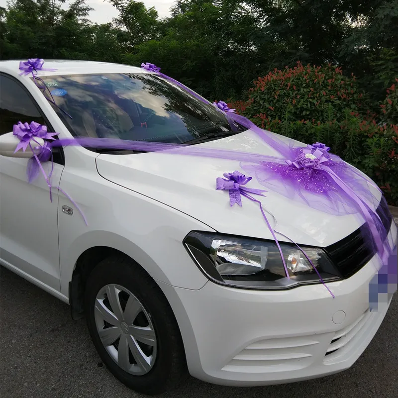 Wedding Decoration Car Flowers Artificial Organza Bow Rose Foam Flower Ribbon Wedding Decorative Garlands Set Wreath Table