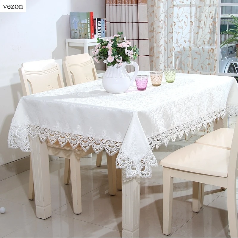 

vezon New Hot Elegant Jacquard Lace Tablecloth Europe Wedding Party Home Round Table Linen Cloth Cover Textile Decoration Towels