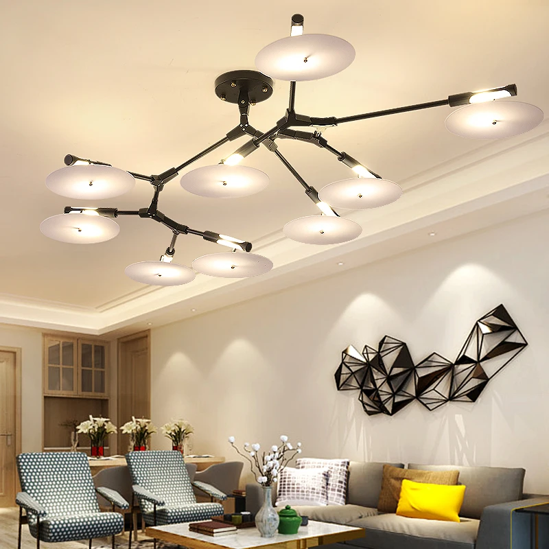 Postmodern LED living room chandelier ceiling bedroom hanging light home lighting Nordic deco fixtures Gold/black suspended lamp
