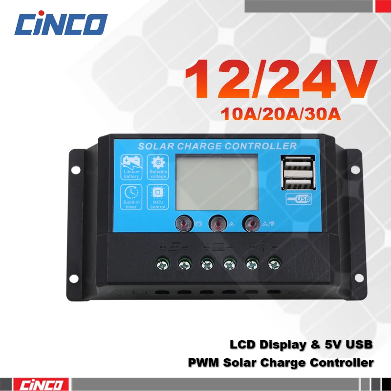 

10A 20A 30A 12V/24V solar charge controller LCD 5VUSB,solar panel charger to lithium battery AGM GEL battery power supply