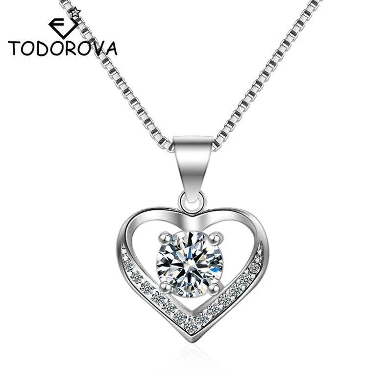

Todorova Female Crystal Heart Pendant Necklace Silver Color Filled AAA Zircon Necklaces for Women Best Lover Choker
