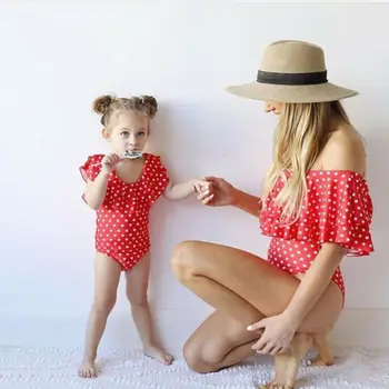 

2019 Hot Seller Family Matching Red Dot Sleeveless Swimsuit Mother Daughter Kid Baby Women Girl Bikini Swimwear Wholesale