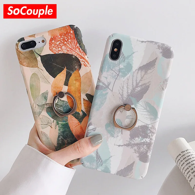 SoCouple чехол с кольцом для iphone X 11 Pro Max чехол для iphone XR Xs max 7 8 6 6s plus растительный лист узор накладка держатель для телефона