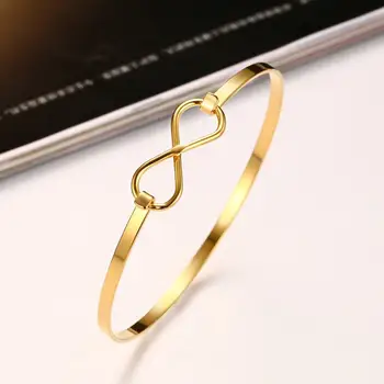 

2019 High Polished Gold Rose Gold Silver Plated Bracelet Personalized Stainless Steel Infinity Bangle Women