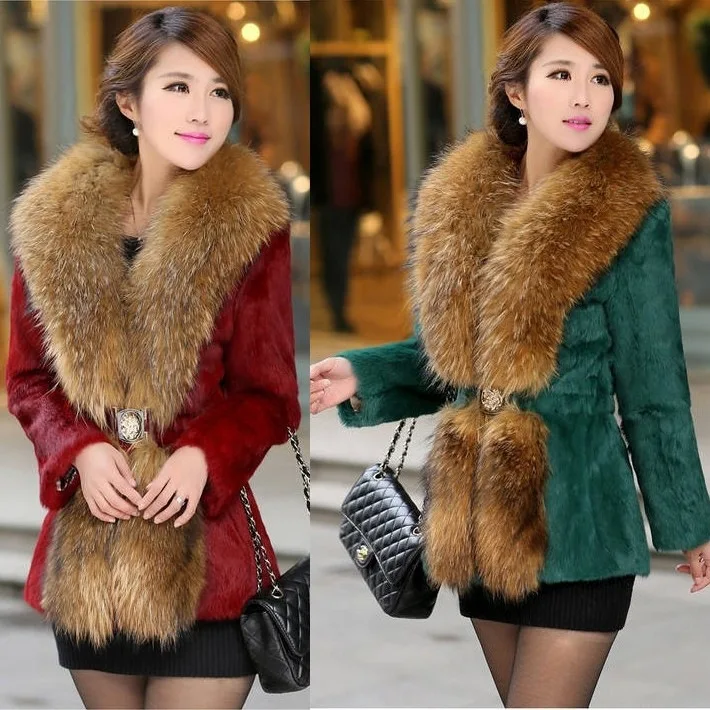 Hiver clair Nouvelle Blanc noir Grande La Renard Avec Veste Femmes Manteau De En Col Vison Faxu Taille Faux Fourrure OqwTUdwfa