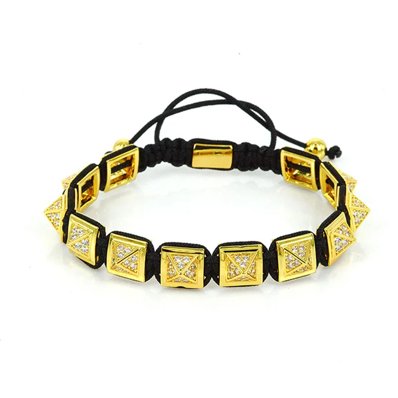 

Famous Men Bracelets Square Steel Bead Micro White Crystal Zircon Beads Braiding Macrame Bracelet Pulseira Masculina