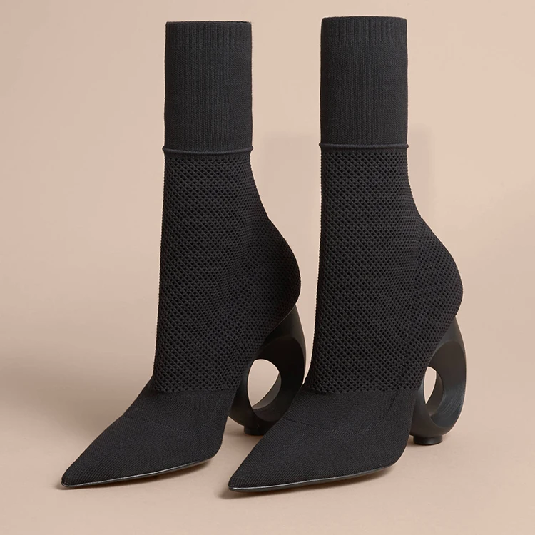 

New Design knitting wool hot Selling Women Ankle Boots Strange Heel Pointed Toe popular big size