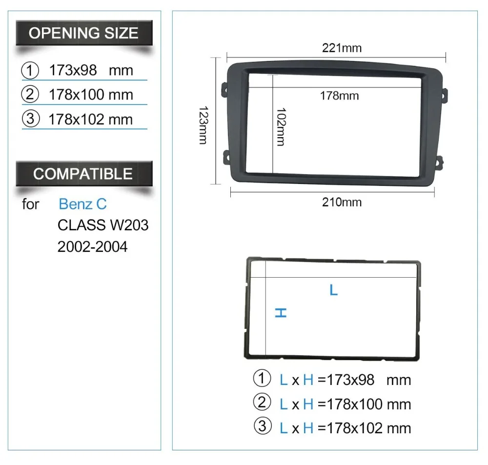 W203 radio fascia size