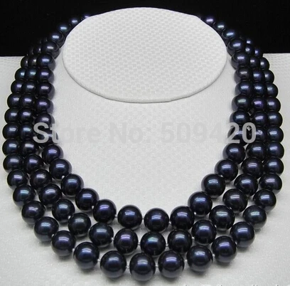 

~~ Free Shipping >>Fine cultured 9-10mm AAA black pearl necklaces 50