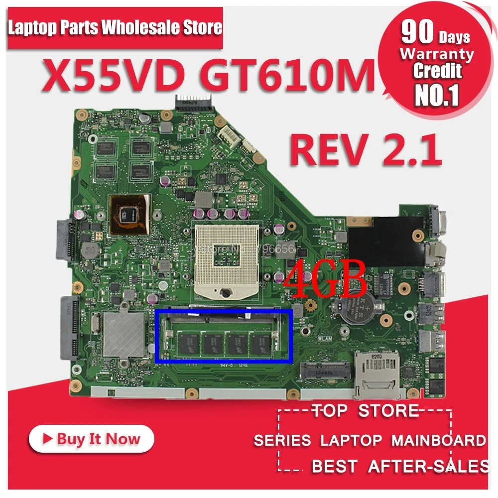 

X55VD Laptop motherboard GT610M 4GB RAM REV2.1/2.2 for ASUS X55V X55VD Test mainboard X55VD motherboard test 100% ok