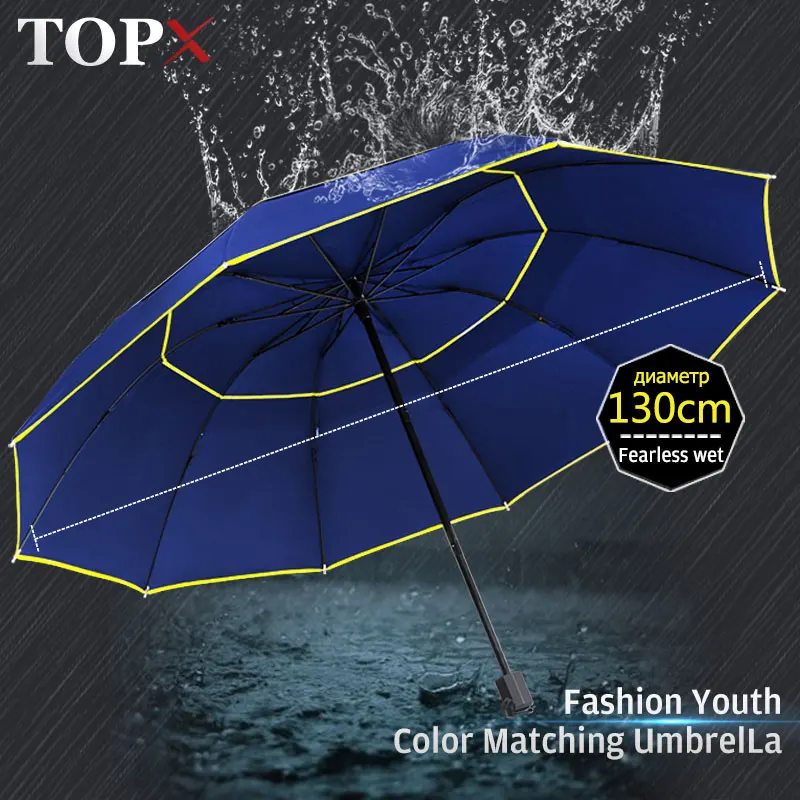 130 см двойной Laye зонт для дождя Женский 3 складной сильный Ветрозащитный Большой Зонт мужской качественный черное покрытие 10 к портативные Зонты
