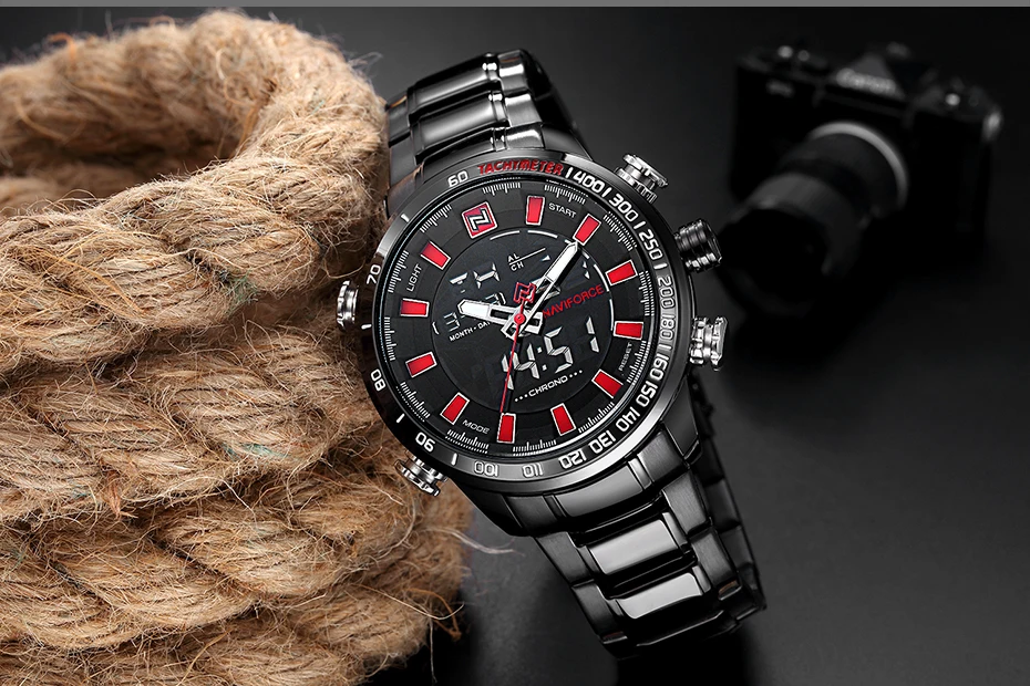 Mens Watches Luxury Fashion Sport Watch NAVIFORCE Brand Men Quartz Analog Digital Clock Male Waterproof Stainless Steel Watches