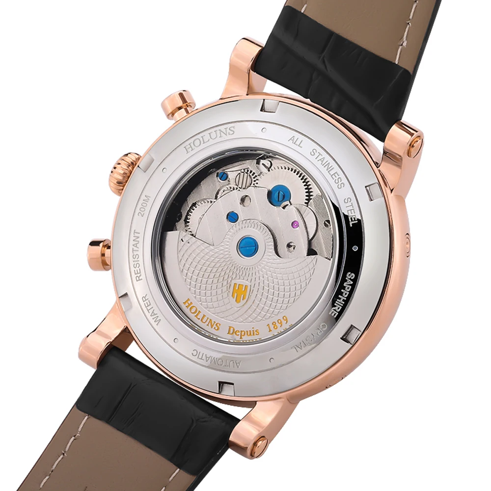 Механические часы с золотым турбийоном мужские часы HOLUNS лучший бренд класса люкс кожаный ремешок бизнес водонепроницаемый Relogio Masculino
