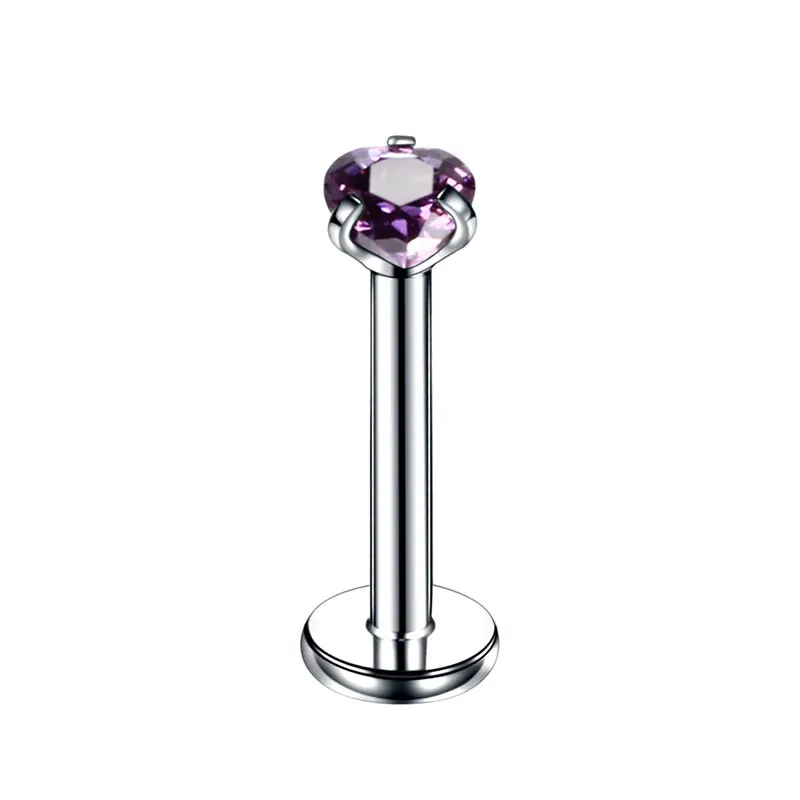 1.2*6mm New Stainless steel Piercing colorful zircon round lip nail Earring Nose nail puncture Body Jewelry - Окраска металла: 5