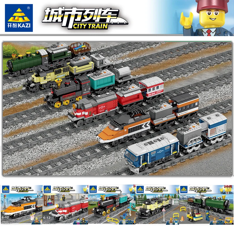 

2019 New KAZI legoing City Train Technic Electric with Rail Building Blocks Bricks Technician Tech Creator MOC Toys For Children