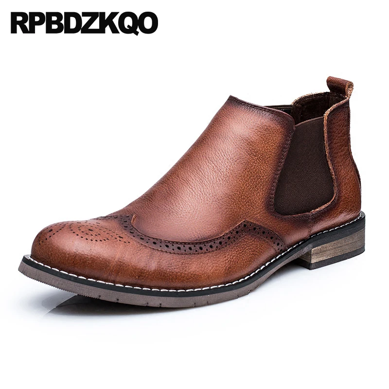 

brogue business full grain designer shoes men high quality party slip on formal booties brown chelsea boots wingtip autumn dress