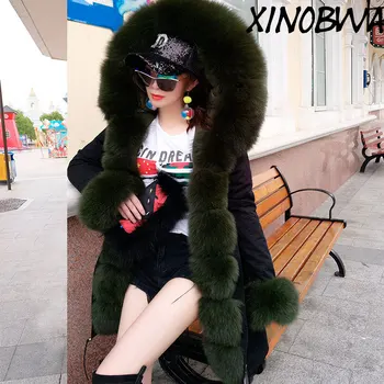

New Deri Ceket Women Winter Removal Big Real Fur Hooded Thick Warm Down Jacket Parkas Female Casual Oversize Iamgia Puffer Coats