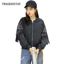 Модная весенне-осенняя Бейсбольная Женская куртка с кисточками и бисером, с воротником-стойкой и длинными рукавами, Женская Повседневная универсальная черная куртка, TGH20