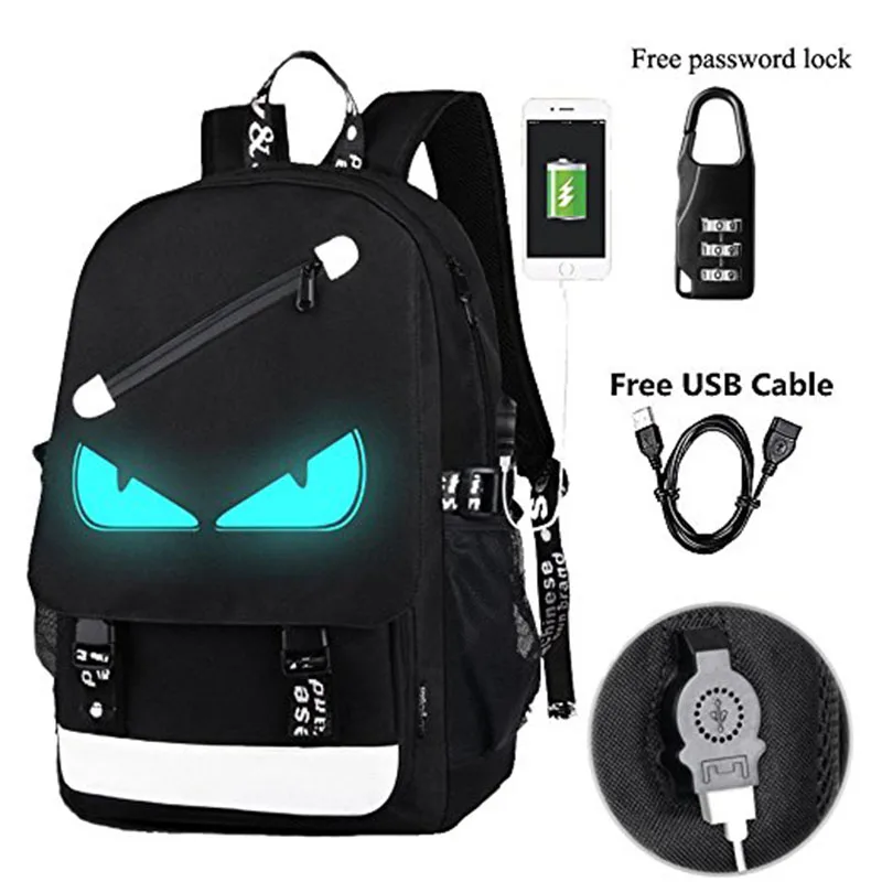 Anime Luminous Backpack Noctilucent School Bags Daypack USB Chargeing ...