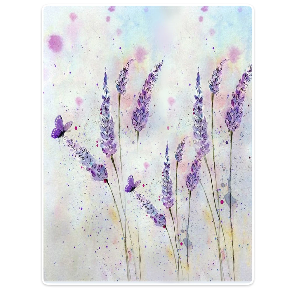 

Blankets Cobertor Warmth Soft Plush Cute Purple Lavender Flowers Butterfly Watercolor Sofa Bed Throw a Blanket Plaid