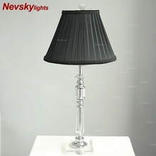 Настольная лампа с высоким кристаллом для гостиной, современная лампа для украшения дома, черный абажур, настольные лампы для спальни