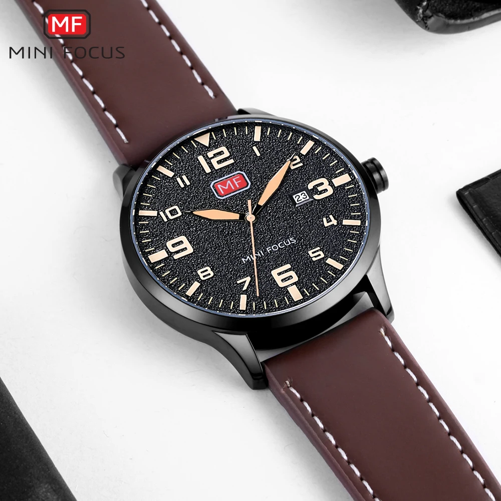 MINIFOCUS Luxury Brand Men's Wristwatch Quartz Wrist Watch Men Waterproof Brown Leather Strap Fashion Watches Relogio Masculino 