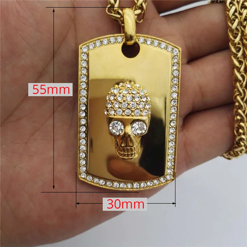 Хип хоп из нержавеющей стали Iced Out Bling Стразы кулон в форме Черепа скелета с цепями