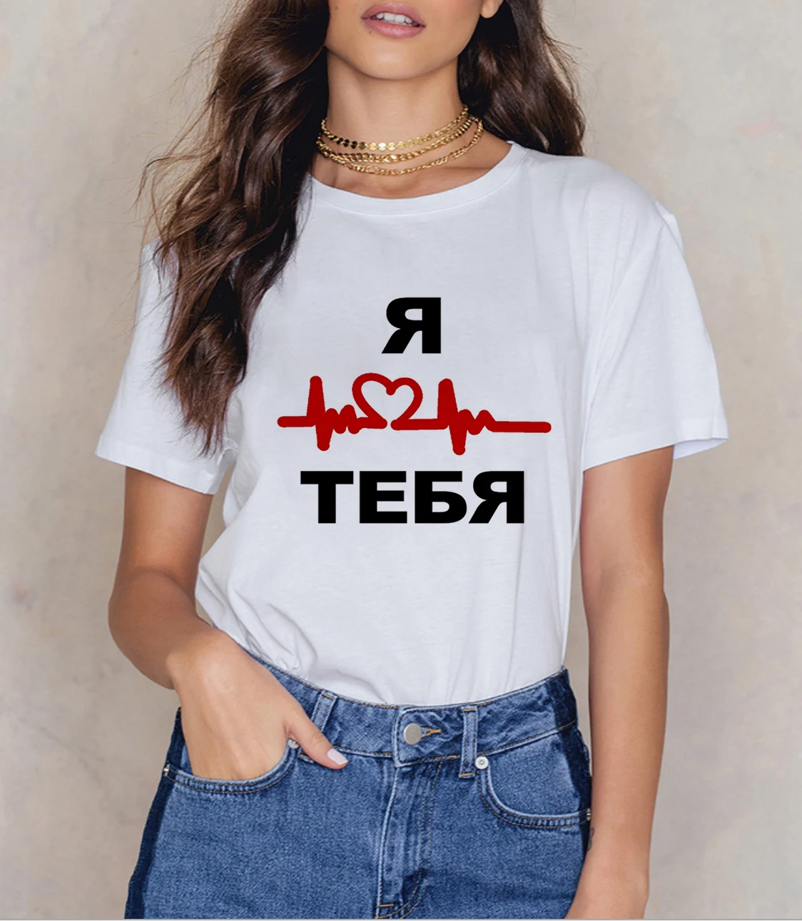 Женская футболка с принтом I Love You Повседневная короткими рукавами и круглым
