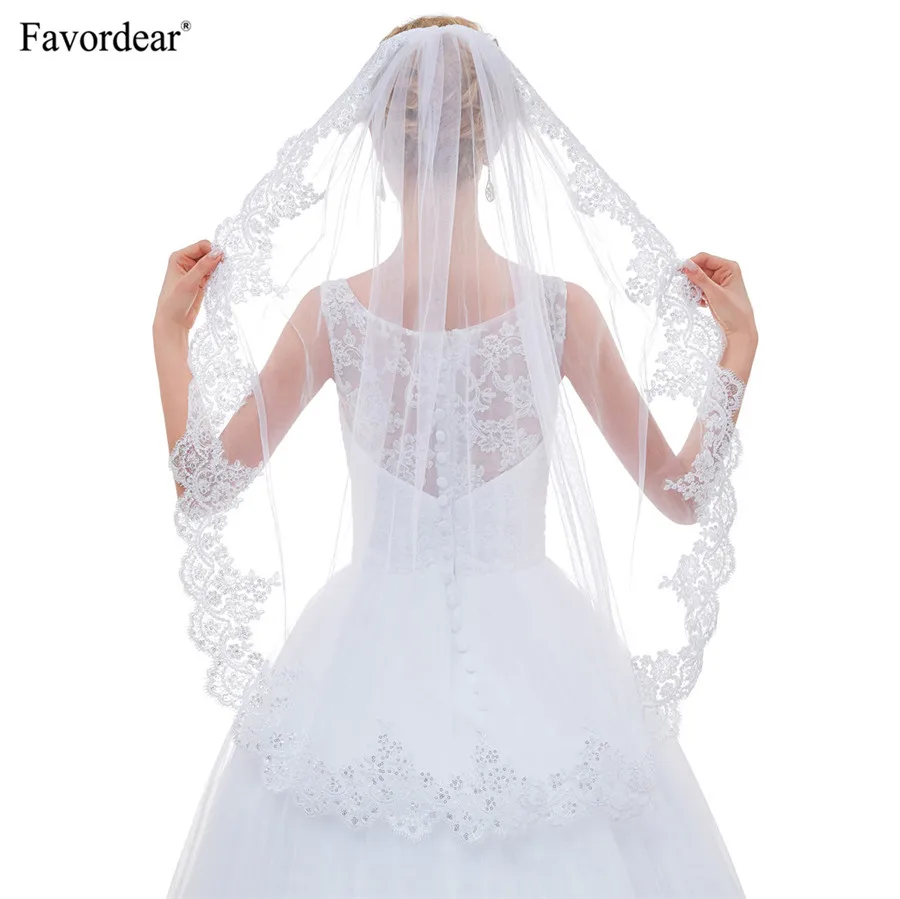 Favordear Velos De Novia 2018 Фата для невесты короткая роскошная кружевная невест вуаль с