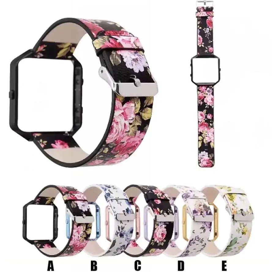

Watch Band High Quality Floral Leather Strap Replacement WatchBand & Frame Holder Shell For Fitbit Blaze FE08 Drop shipping