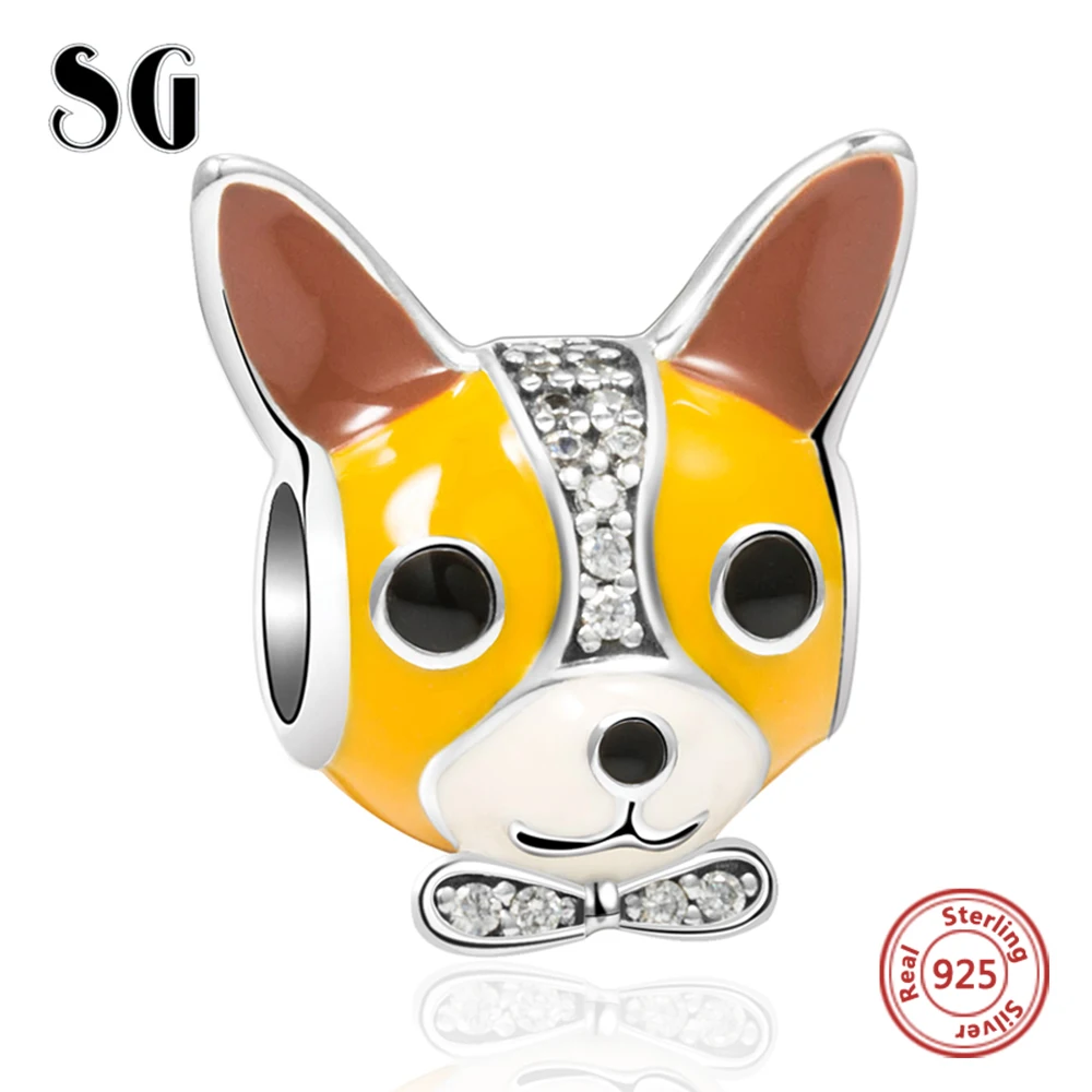 Lovely Dog Pets Chihuahua with Zirconia Bead For Women Fit Authentic