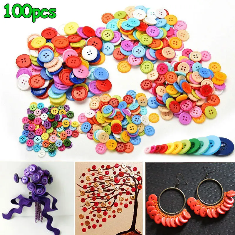 

100 Pcs Beautiful Resin Round Buttons Sewing DIY Scrapbooking Decals for Kids Crafts Accessories XH8Z NO08