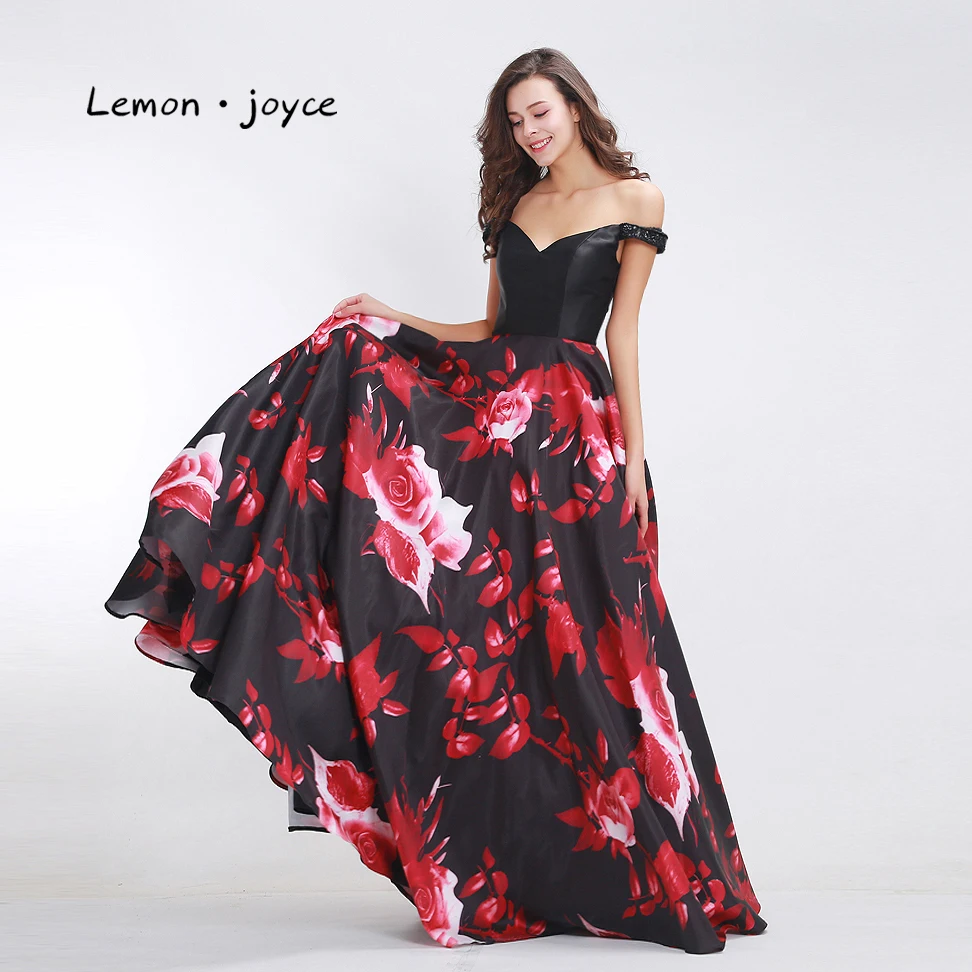 Lemon Joyce Elegant Prom Dresses 2020 Formal Floral Boat Neck