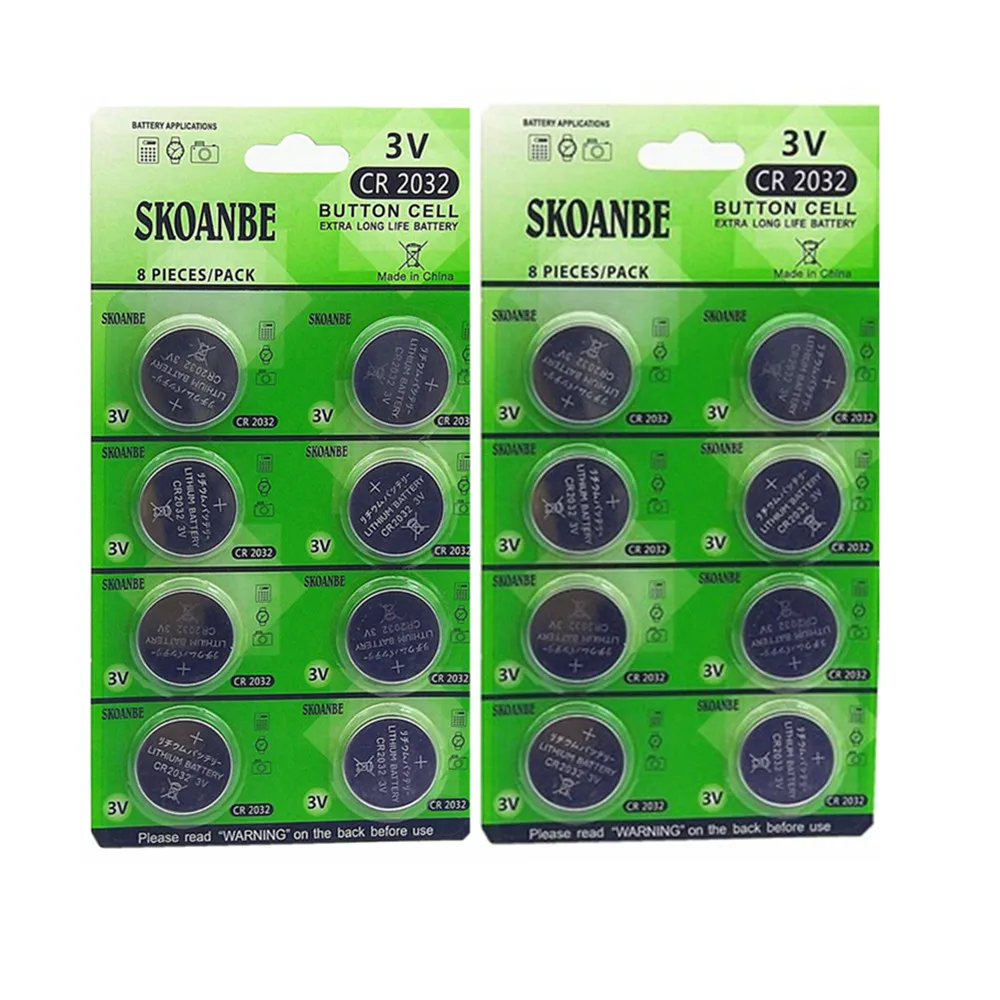 

TBUOTZO GREEN 2X8=16PCS (2 CARD) CR2032 DL2032 CR 2032 ECR2032 Button Cell Coin 3V Lithium Battery For Watch LED Light