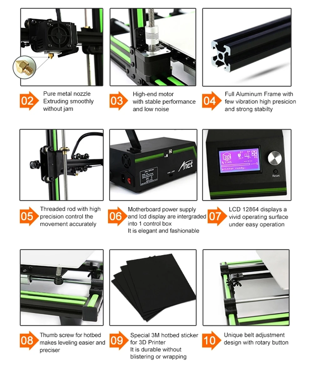 Anet E10 E12 3d принтер с 300*300*400 мм легко собрать большой размер Reprap Prusa i3 Impressora 3d принтер 10MPLA новое поступление