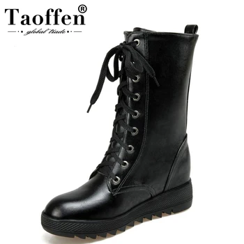 

Taoffen Women Boots Thick Fur Winter Shoes Half Short Boots Warm Shoes Lace Up Cross Strap Short Boots Women Shoes Size 34-43