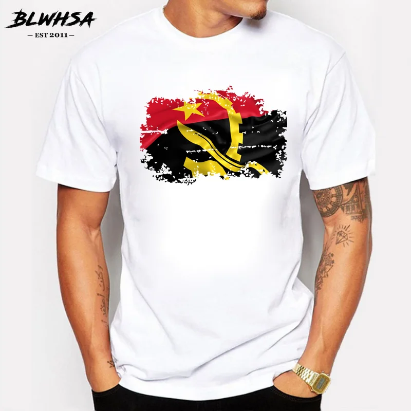 

BLWHSA New Arrival Angola Nation Flag Nostalgic Style Mens T-Shirt Summer 100% Cotton Casual T Shirts Hip Hop Style Tops Tees