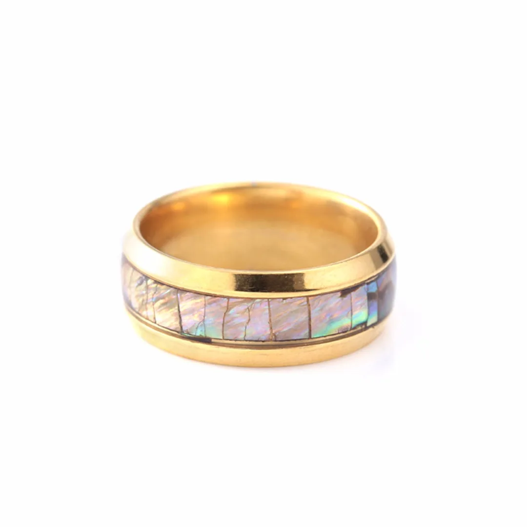 Shellhard Abalone Shell Lovers Couple's Ring Stainless Steel Finger Rings Wedding Bands for Men Women Comfort Fit  Size 6-12