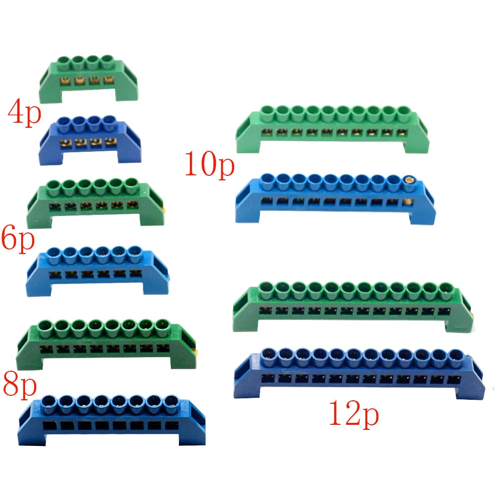 

Blue And Green Bridge Design Zero Line 4-12 Pole Screw Brass Copper Grounding Strip Terminal Block Connector
