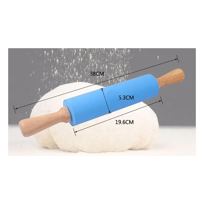 Силиконовая Скалка RSCHEF с ручкой из массива дерева|rolling pin|rolling pin siliconerolling stick |